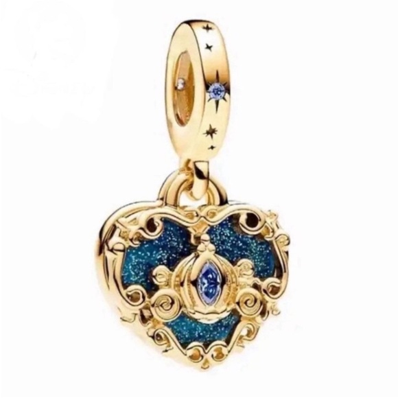 Disney Jewelry - Disney Cinderella carriage heart charm gold crystal rhinestones